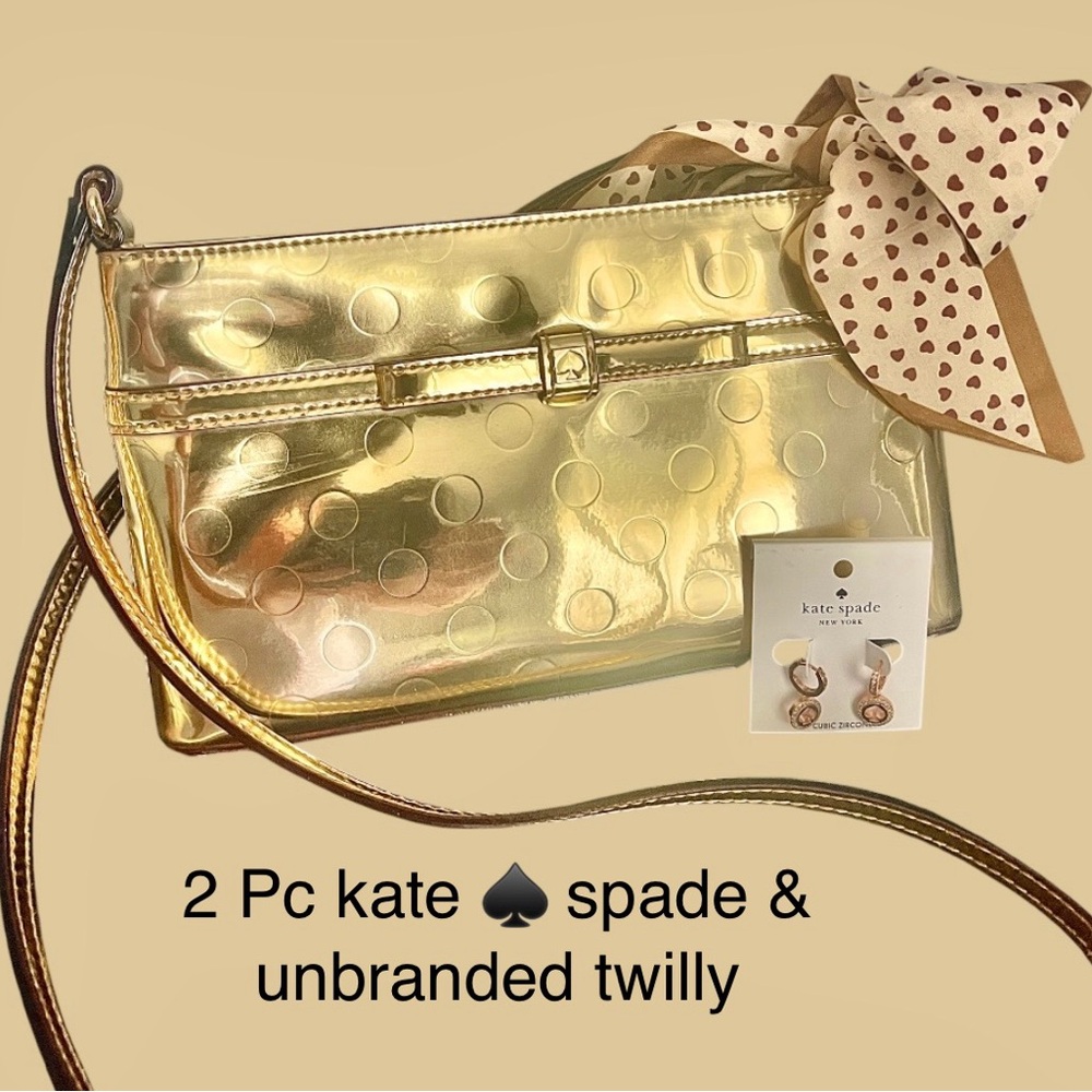 Kate Spade 2 Pc BAG & Earrings/CrossbodyShiny Gold & Earrings NWT Spot the spade